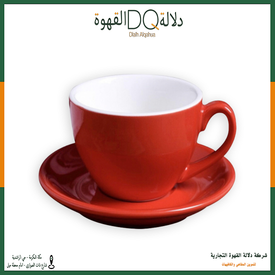 كوب قهوة سيراميك مع صحن متعدد الالوان و المقاسات